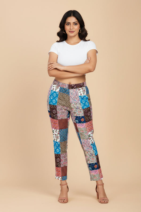 Jaipur-inspired print pants in vibrant colors, offering comfort and style for casual wear.