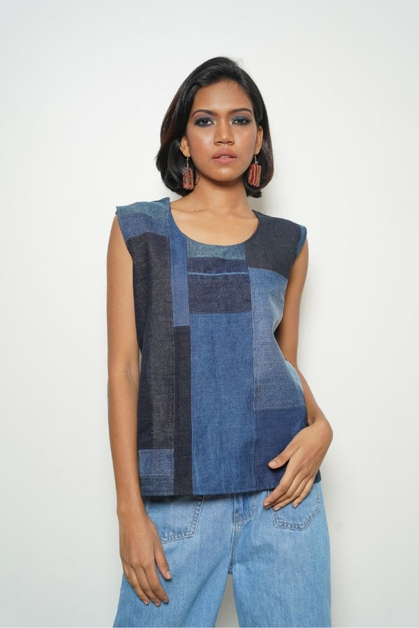 Go Smart Denim Sleeveless Top: A chic and versatile sleeveless top made from denim offcut 