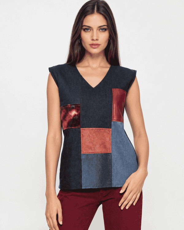 Denim Patchwork Sleeveless Top