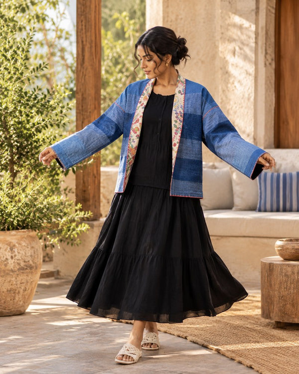 Bunko Junko upcycled textile jacket made from reclaimed fabric.