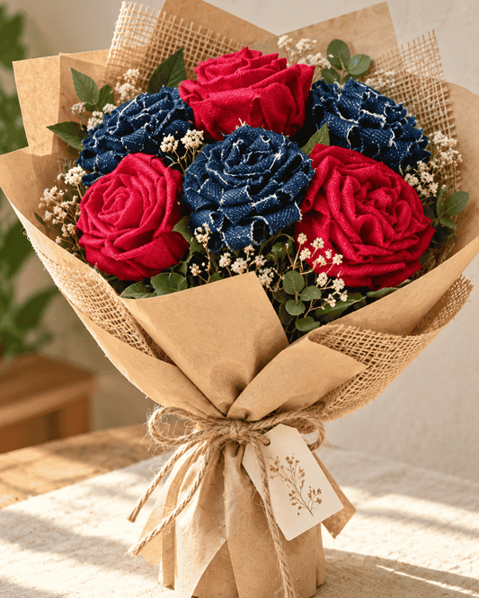 Colourful handmade upcycled textile flower bouquet