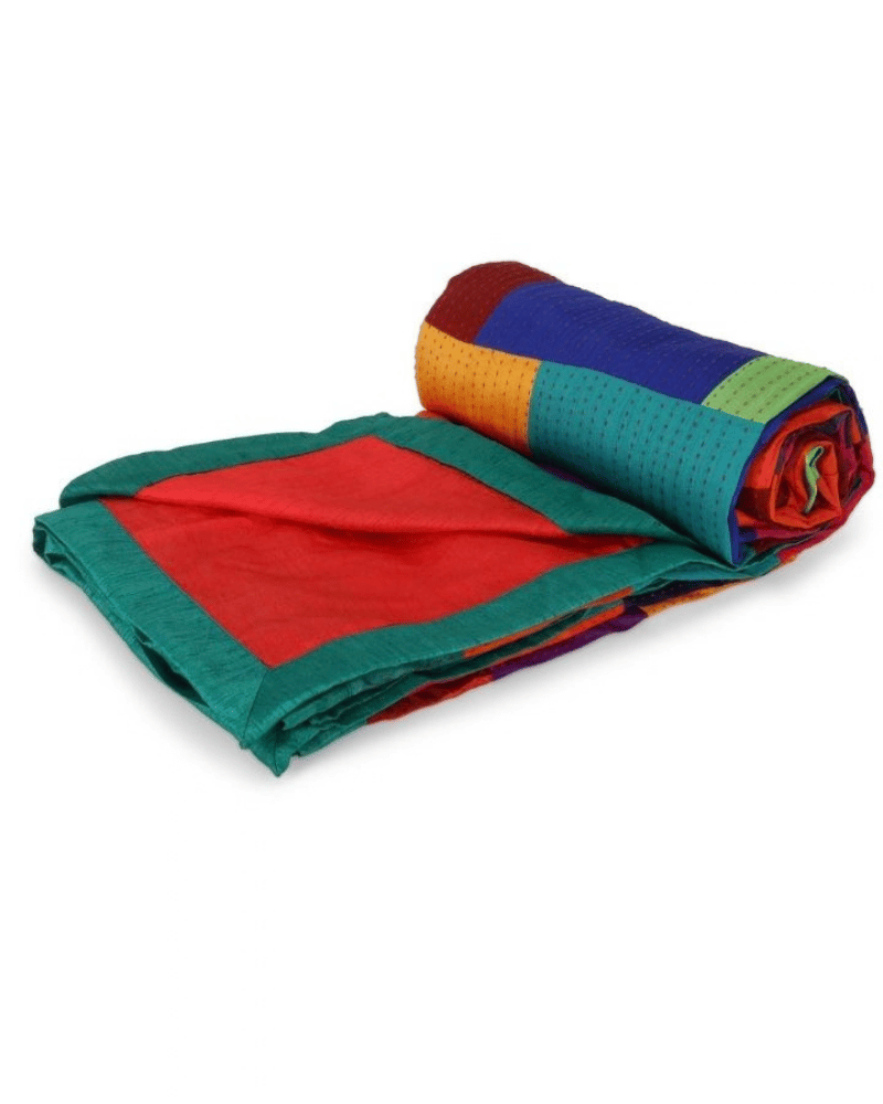 Folded Ethnic Charm upcycled patchwork bed spread