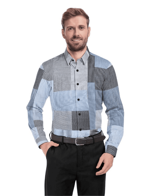 Men's Horizon Blue upcycled blend shirt front view