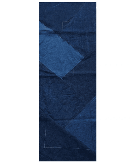 Blue patchwork detail of Patch Fusion upcycled bed runner