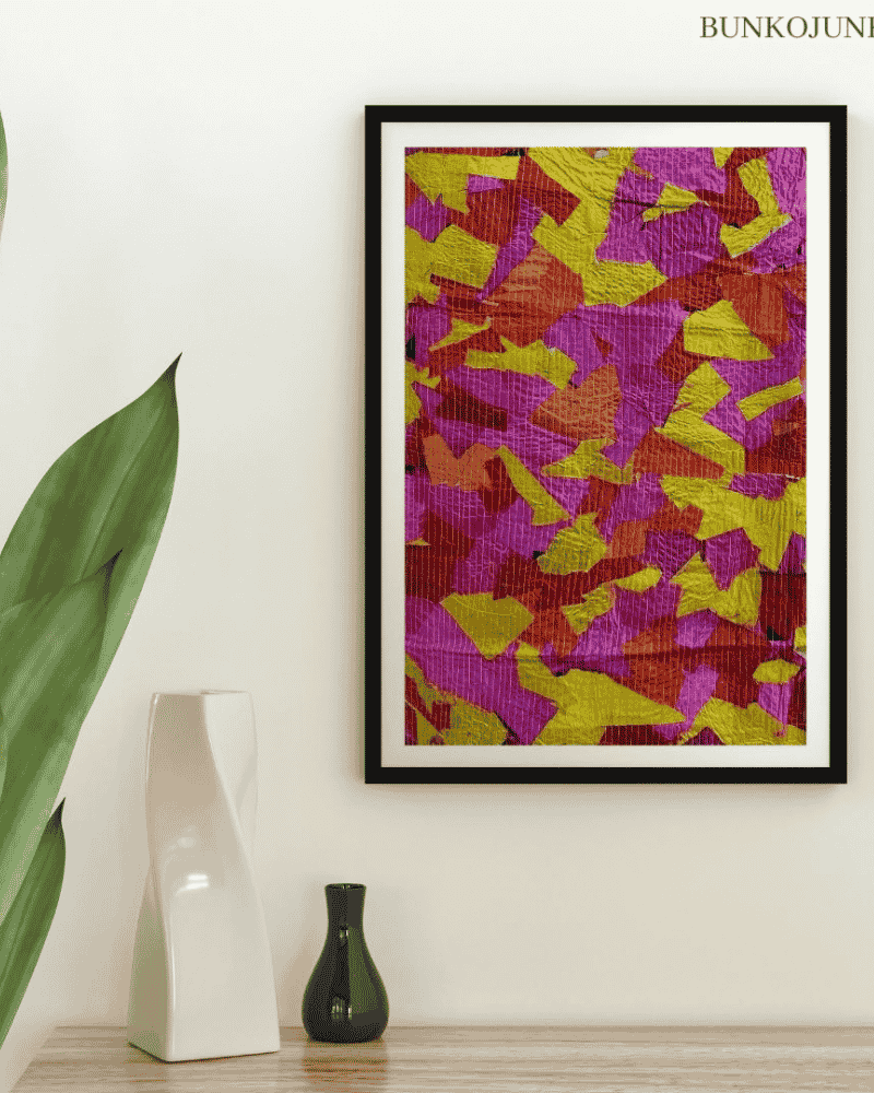 Textile Collage upcycled textile wall frame front view