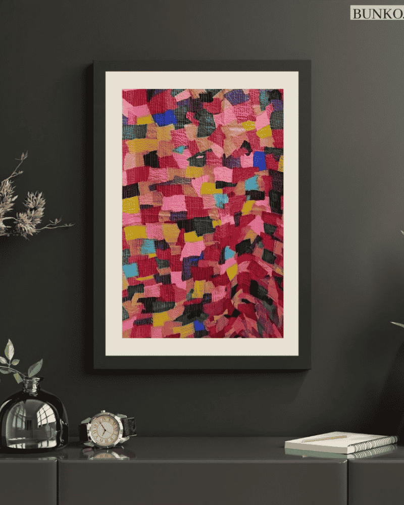 Woven Stories upcycled textile wall frame displayed in home decor