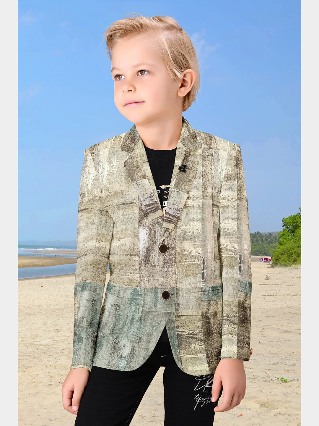 Kids Funky Regular Fit Blazer by Bunko Junko: A trendy, upcycled blazer with a playful design for kids